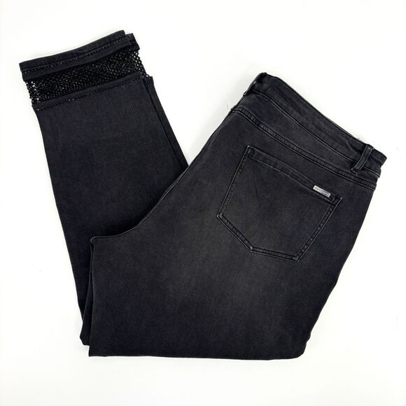 Joseph Ribkoff Women 22 Charcoal Grey Embellished FishNet Cuff Classic Slim Jean - Picture 6 of 15